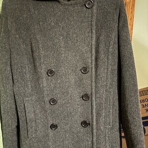 Anne Klein Charcoal Double-Breasted Pea Coat Wool
